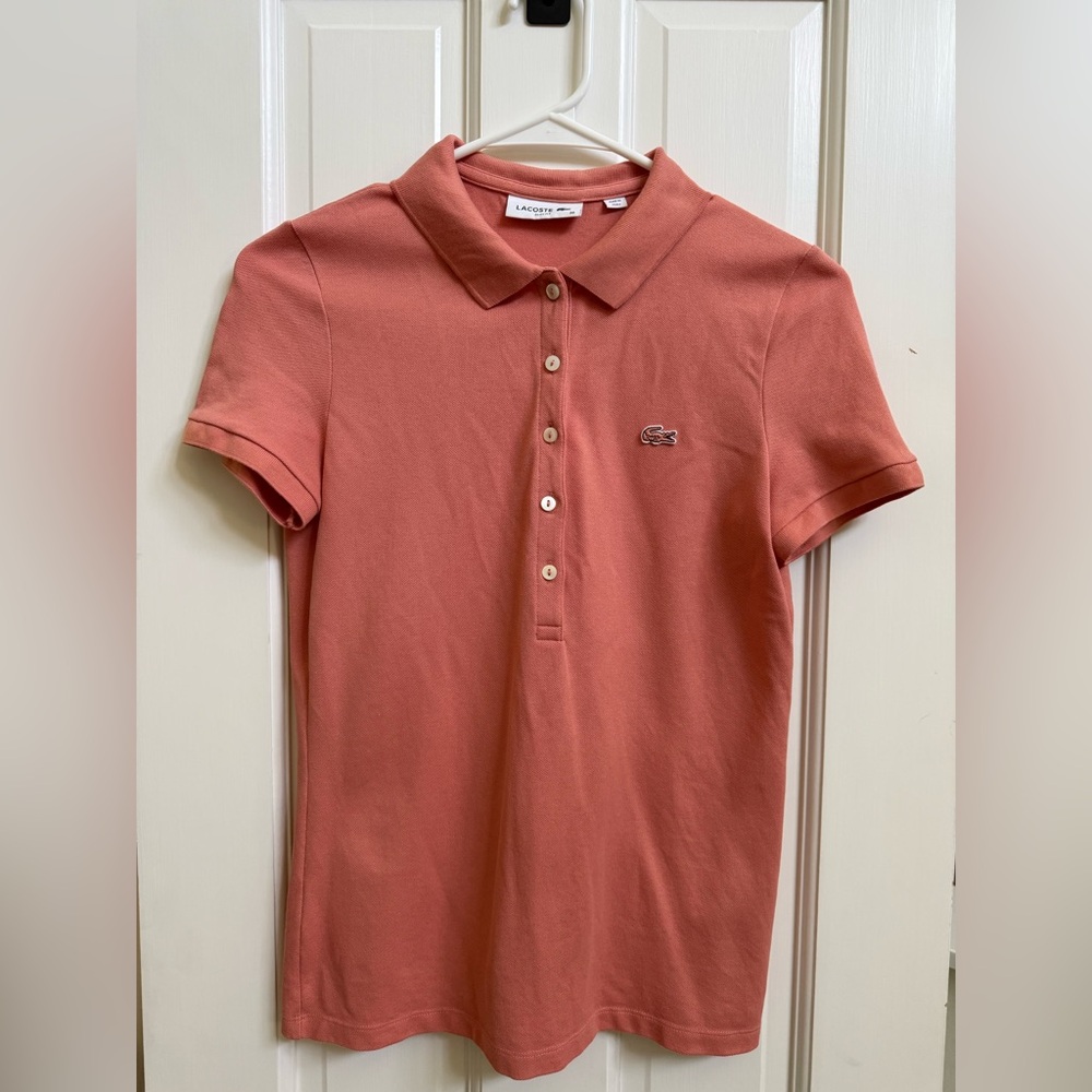 Lacoste Women’s Slim Fit Coral Pink Short-Sleeve Polo